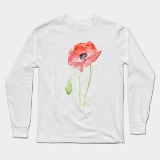 Red Poppy Watercolor Long Sleeve T-Shirt